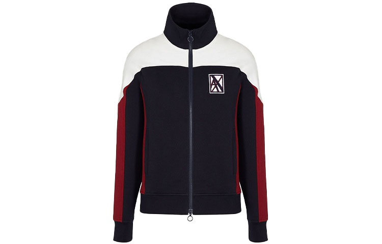 Emporio Armani FW21 Fleece Color-Block Casual Sports Jacket Navy Blue 6GZMGA-ZJZ1Z-6518