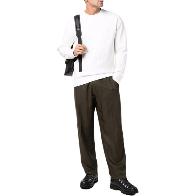 Emporio Armani FW21 Flocked Logo Crewneck Sweatshirt Men’s White 6K1M97-1JHSZ-0101