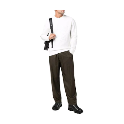Emporio Armani FW21 Flocked Logo Crewneck Sweatshirt Men’s White 6K1M97-1JHSZ-0101