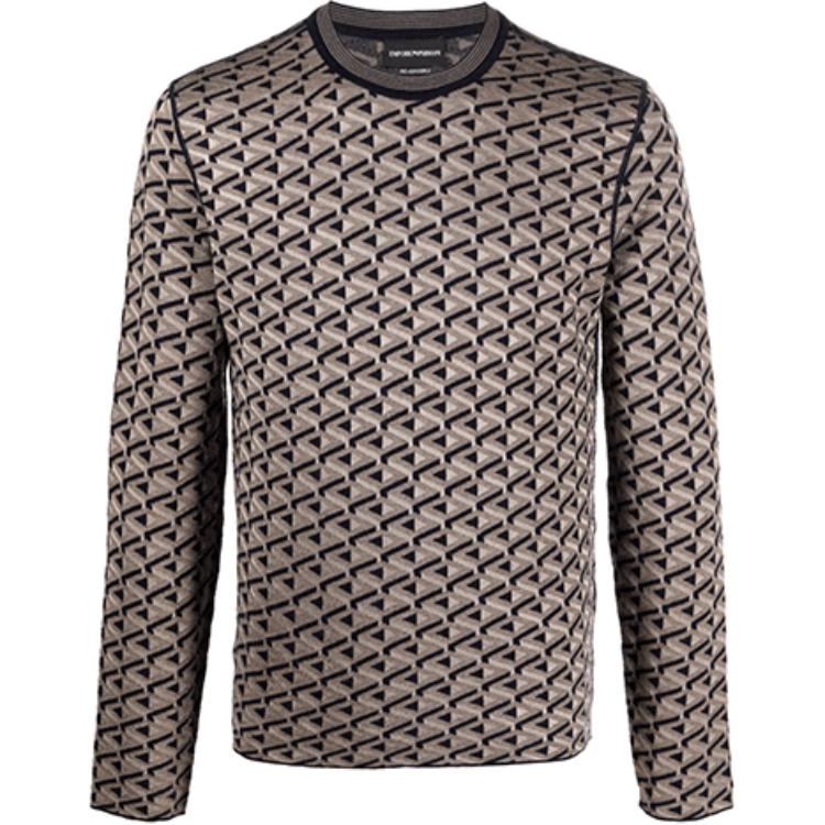 Emporio Armani FW21 Geometric Jacquard Wool Sweater Black 6K1MYA-1MFCZ-F914