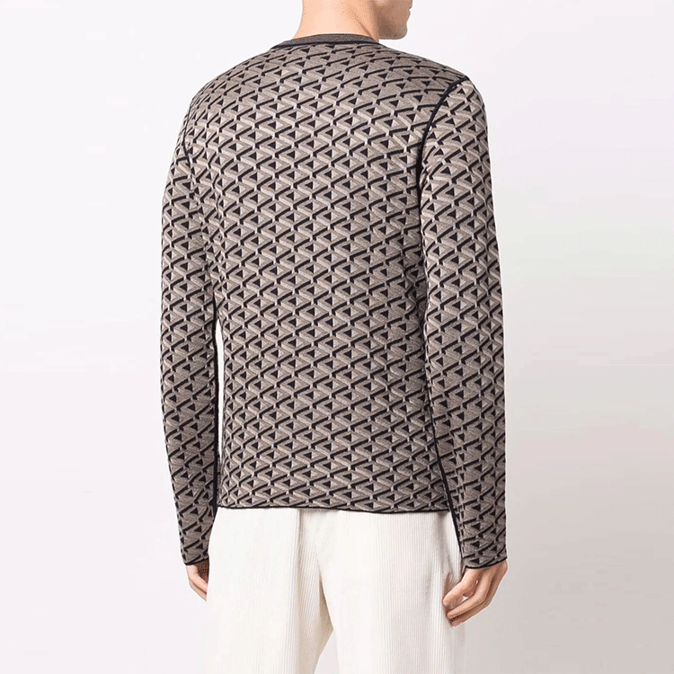 Shop Emporio Armani 2021秋冬几何提花羊毛毛衣 黑色 6K1MYA-1MFCZ-F914