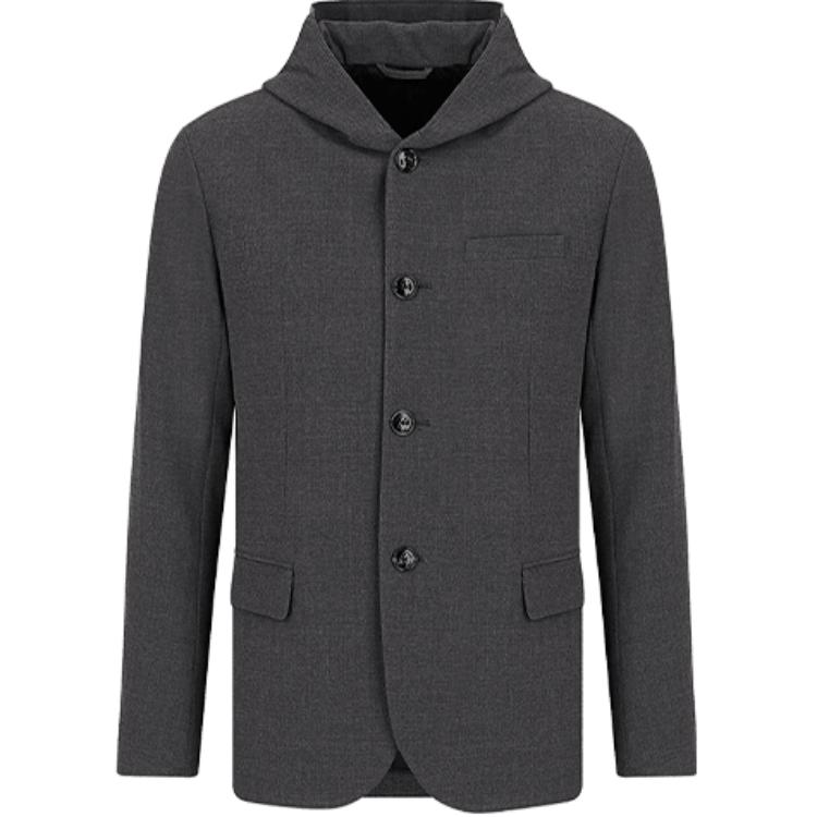 Emporio Armani FW21 Gray Hooded Single-Breasted Loose Jacket. 6K1GN6-1NQCZ-0633
