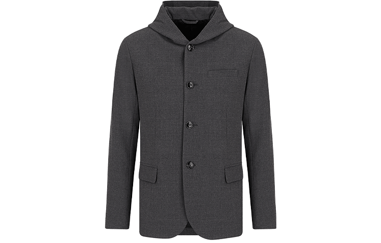 Order Emporio Armani 2021秋冬灰色连帽单排扣宽松外套. 6K1GN6-1NQCZ-0633
