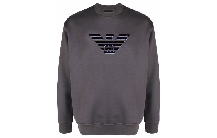 Emporio Armani FW21 Grey Crewneck Sweatshirt with Logo Print Mens 6K1M93-1JQNZ-0662