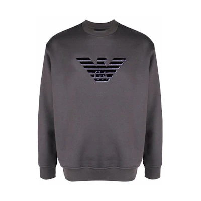 Emporio Armani FW21 Grey Crewneck Sweatshirt with Logo Print Mens 6K1M93-1JQNZ-0662