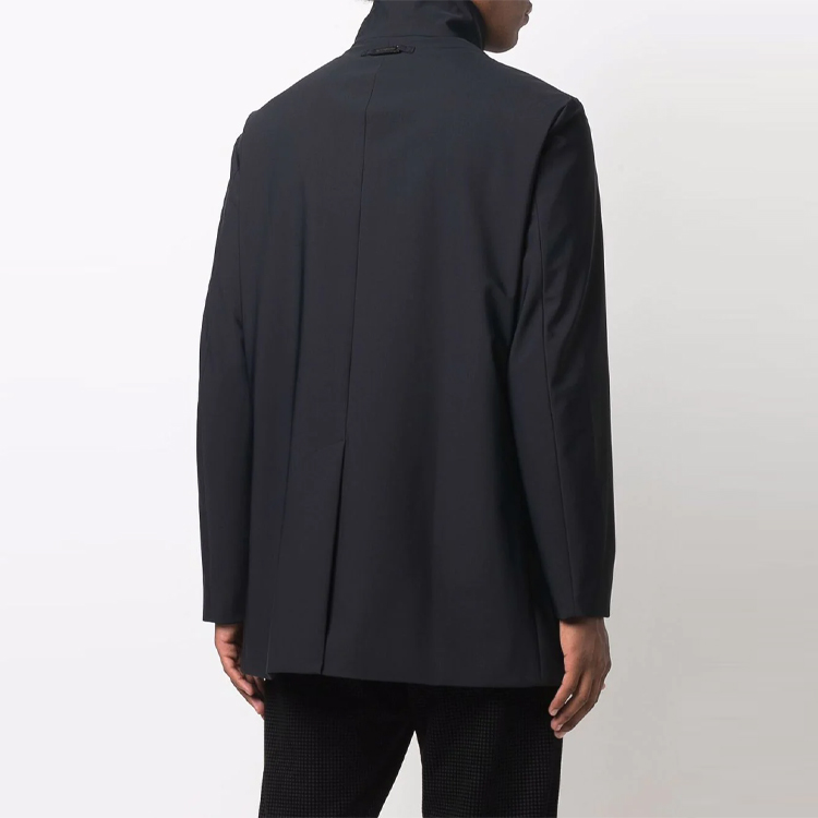 Shop EMPORIO ARMANI FW21 Jaket Zip Leher Tinggi Lengan Panjang Biru Gelap 8N1L81-1NZAZ-0920