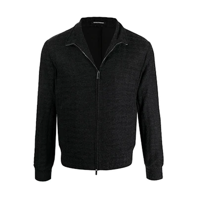 Emporio Armani FW21 Houndstooth Pattern Zip-Up Bomber Jacket Men Black B1R290-B1D10-632