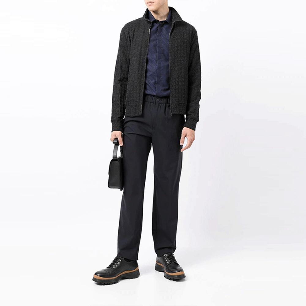 Lookbook Emporio Armani FW21 千鳥格紋拉鍊飛行夾克 男款 黑色 B1R290-B1D10-632