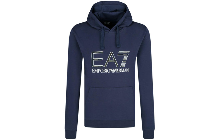 Emporio Armani FW21 Large Logo Print Hoodie Navy Blue Pullover 6GPM34-PJ05Z-1554