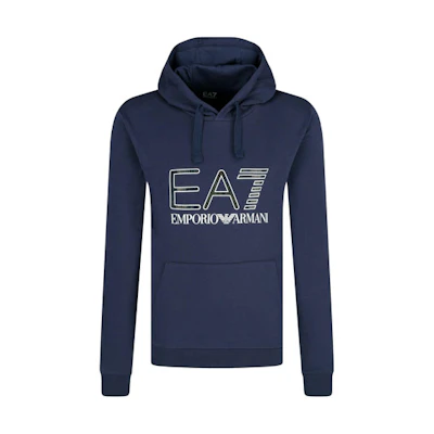 Emporio Armani FW21 Large Logo Print Hoodie Navy Blue Pullover 6GPM34-PJ05Z-1554