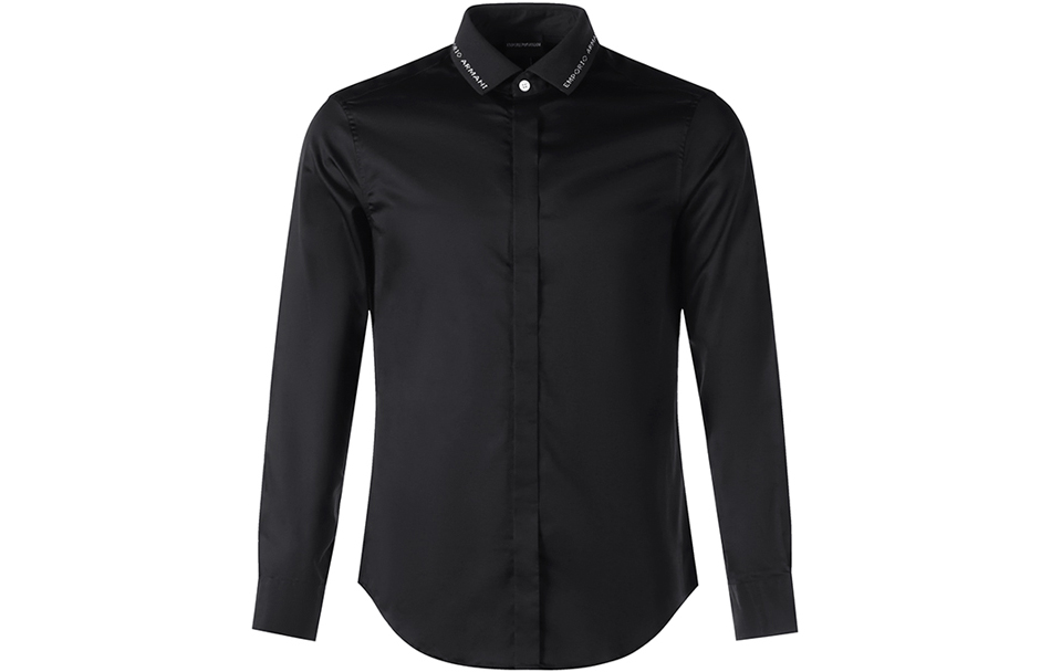 Emporio Armani FW21 Logo Cotton Long Sleeve Shirt - Black 3K1CP8-1NXRZ-0999