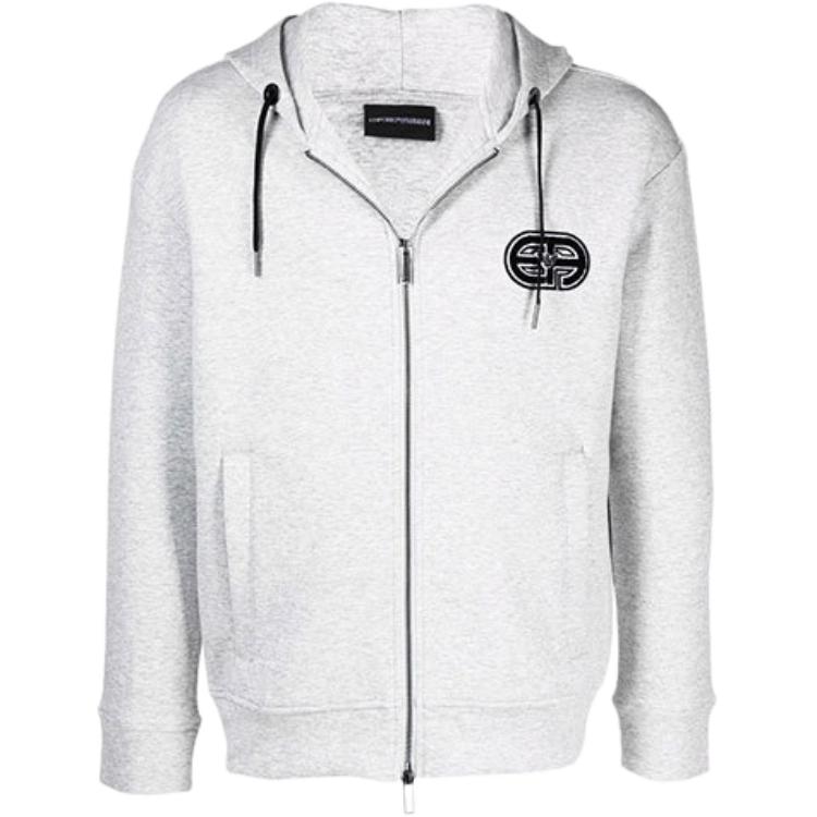 Emporio Armani FW21 Logo Embroidered Zip-Up Hoodie Light Gray 6K1M66-1JHSZ-0616