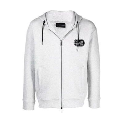 Emporio Armani FW21 Logo Embroidered Zip-Up Hoodie Light Gray 6K1M66-1JHSZ-0616
