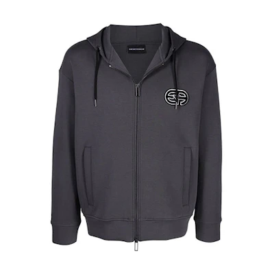 Emporio Armani FW21 Logo Embroidered Zip Hoodie Men’s Dark Gray 6K1M66-1JHSZ-0633