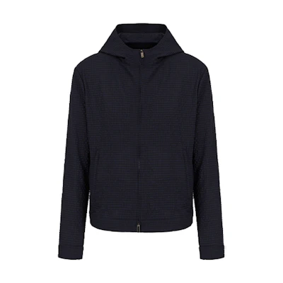 Emporio Armani FW21 Logo Hooded Jacket in Navy Blue. B1R410-B1306-922