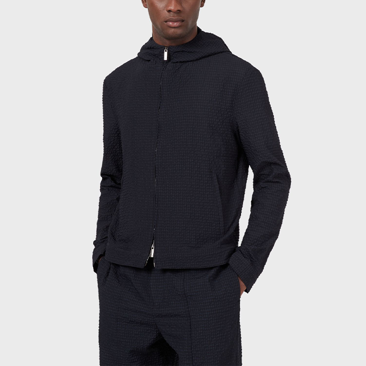 Shop Emporio Armani FW21 深藍色連帽外套。 B1R410-B1306-922