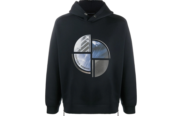 Emporio Armani FW21 Logo Print Blue Hoodie Long Sleeve 6H1MQ6-1JDSZ-0920