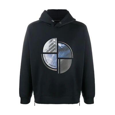 Emporio Armani FW21 Logo Print Blue Hoodie Long Sleeve 6H1MQ6-1JDSZ-0920