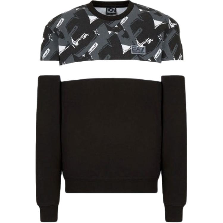 Emporio Armani FW21 Logo Print Colorblock Pullover Sweatshirt Black 6KPM81-PJ07Z-1200