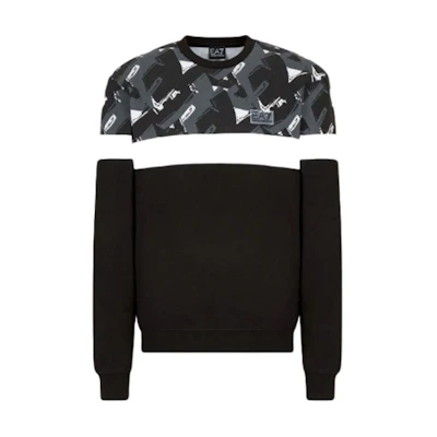 Emporio Armani FW21 Logo Print Colorblock Pullover Sweatshirt Black 6KPM81-PJ07Z-1200