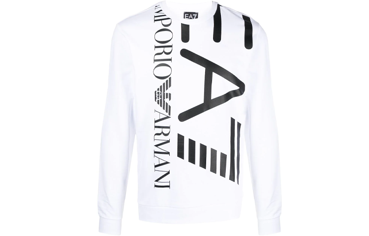 Emporio Armani FW21 Logo Print Crewneck Long Sleeve Sweatshirt White Mens 3KPM30-PJ8LZ-1100