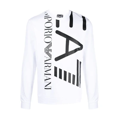 Emporio Armani FW21 Logo Print Crewneck Long Sleeve Sweatshirt White Mens 3KPM30-PJ8LZ-1100