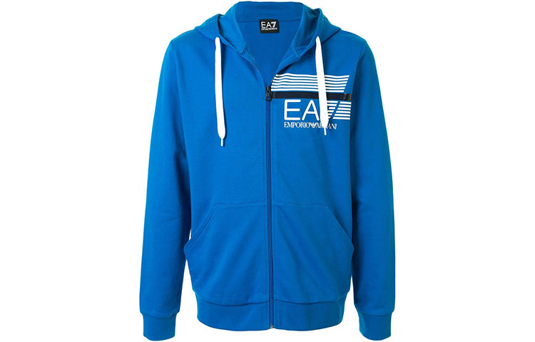Emporio Armani FW21 Logo Print Zip Hoodie Sweatshirt Blue 3HPM54-PJ05Z-1595