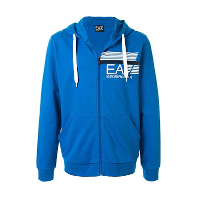 Emporio Armani FW21 Logo Print Zip Hoodie Sweatshirt Blue 3HPM54-PJ05Z-1595