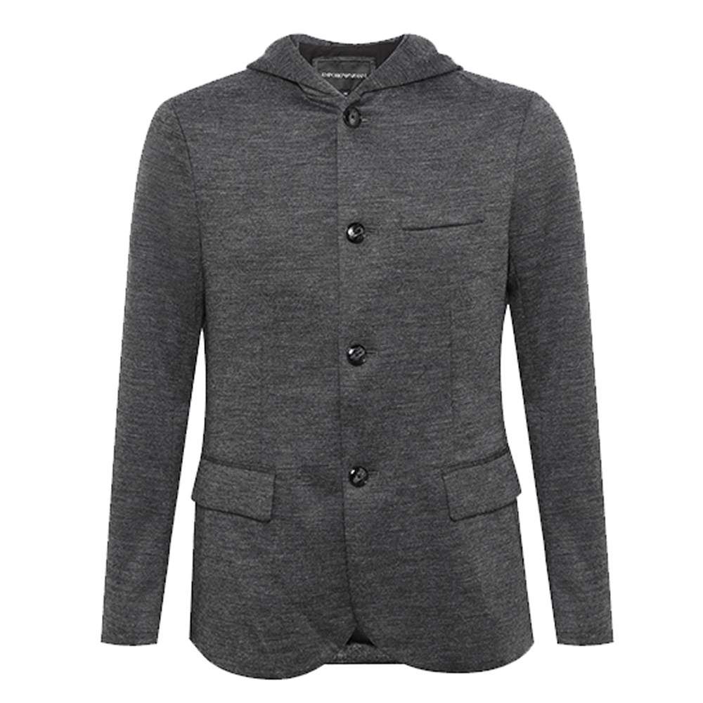 Emporio Armani FW21 Logo Single-Breasted Hooded Jacket Men’s Dark Gray 6H1GN6-1JEVZ-662