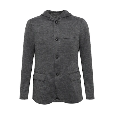 Emporio Armani FW21 Logo Single-Breasted Hooded Jacket Men’s Dark Gray 6H1GN6-1JEVZ-662