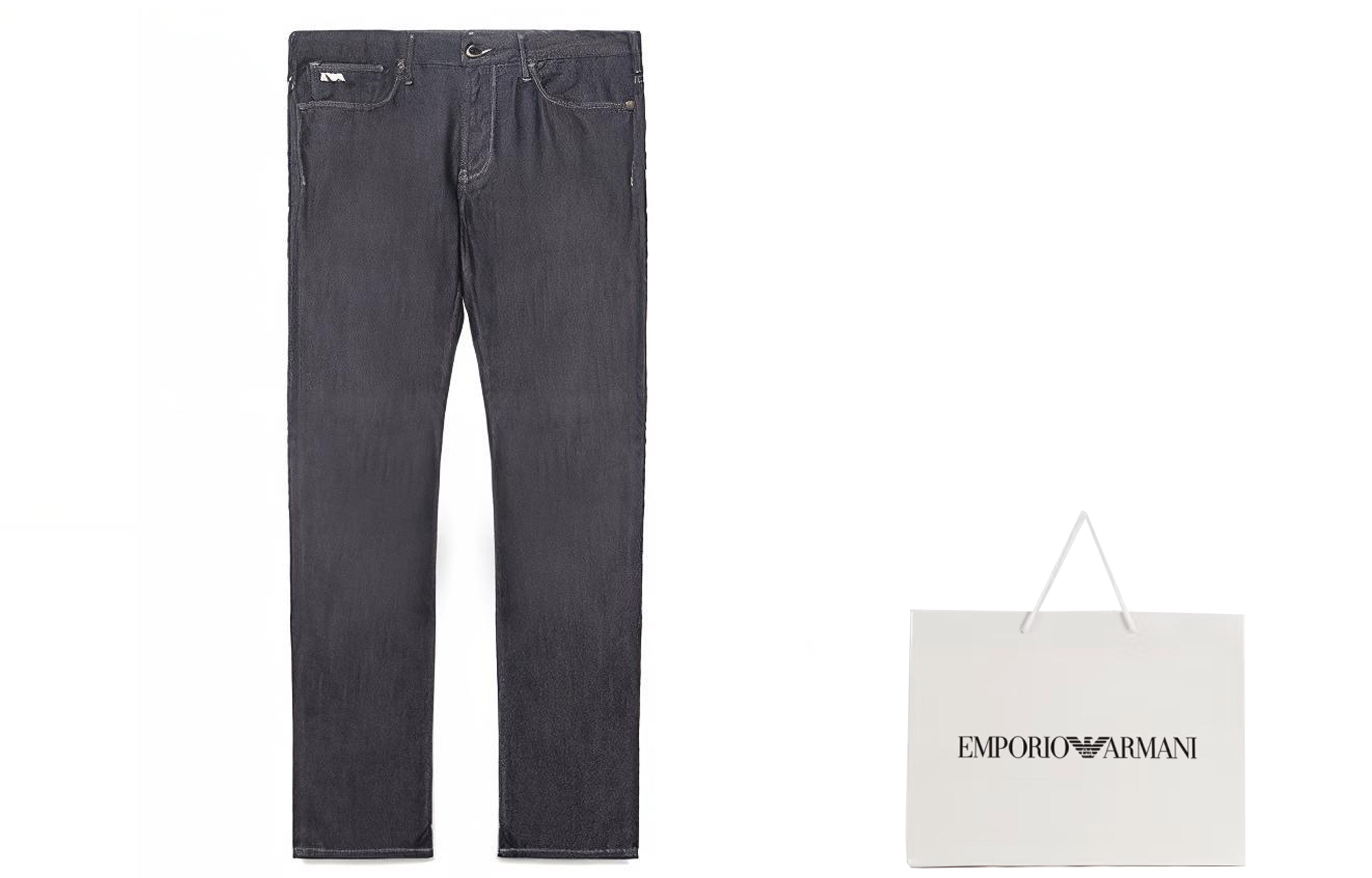 Shop EMPORIO ARMANI FW21 Logo Seluar Jeans Lelaki Blue Straight Fit Denim 8N1J06-1D85Z-0941