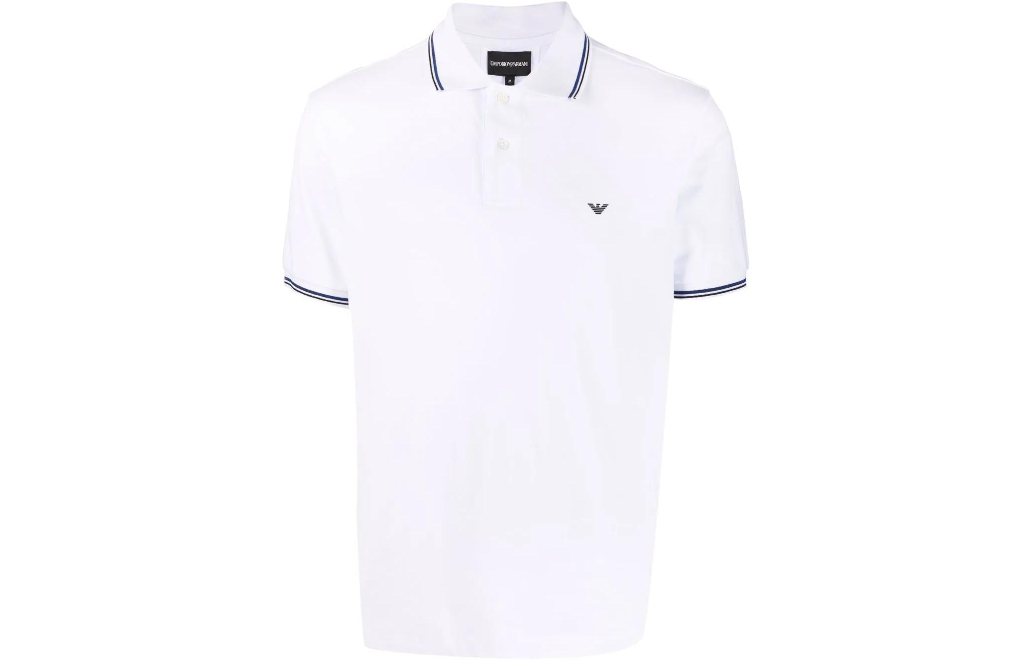 Emporio Armani FW21 Logo Striped Short Sleeve Polo Shirt White 8N1FB3-1JPTZ-0100