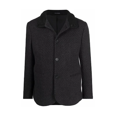 Emporio Armani FW21 Loose-Fit Single-Breasted Mandarin Collar Blazer Jacket Grey B1G37-0B126-3632