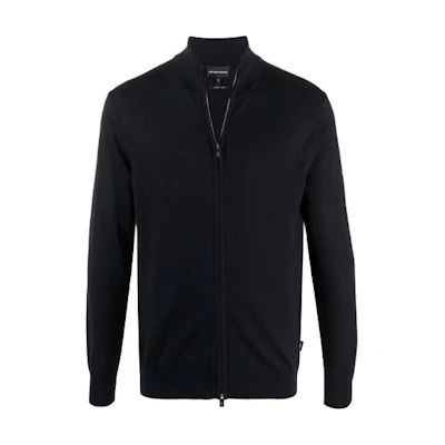 EMPORIO ARMANI FW21 Minimalist Navy Blue Knit Zipper Sweater for Men. 8N1MUZ-1MJXZ-0920