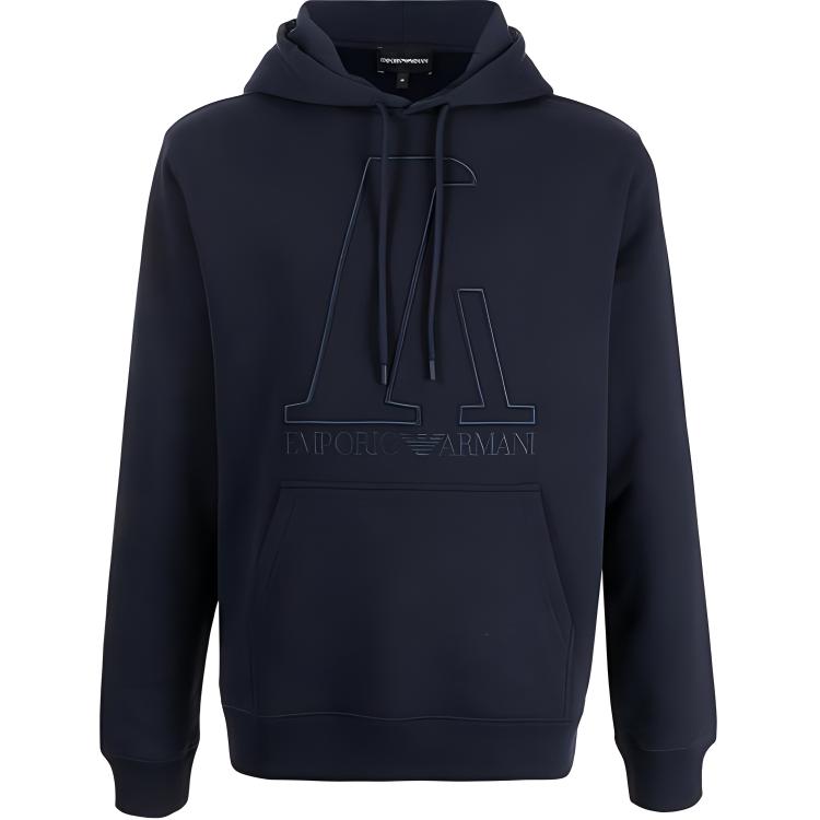 Emporio Armani FW21 Navy Blue Logo Embroidered Hoodie with Drawstrings 6K1M6T-1JT2Z-0922