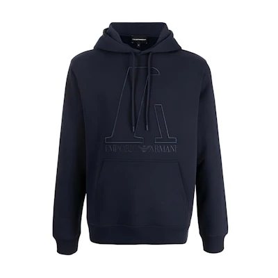 Emporio Armani FW21 Navy Blue Logo Embroidered Hoodie with Drawstrings 6K1M6T-1JT2Z-0922