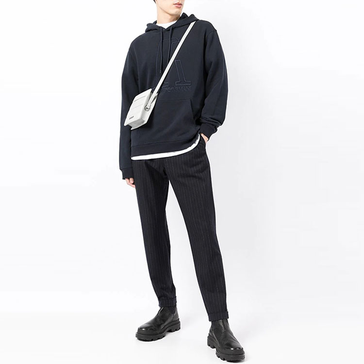 Emporio Armani FW21 Navy Blue Logo Embroidered Hoodie with Drawstrings 6K1M6T-1JT2Z-0922 圖 3