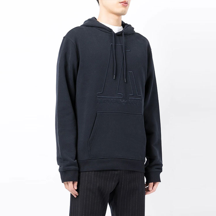 Emporio Armani FW21 Navy Blue Logo Embroidered Hoodie with Drawstrings 6K1M6T-1JT2Z-0922 圖 4