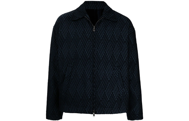Emporio Armani FW21 Patterned Knit Zipper Jacket Deep Blue for Men B1R71-0B111-8922