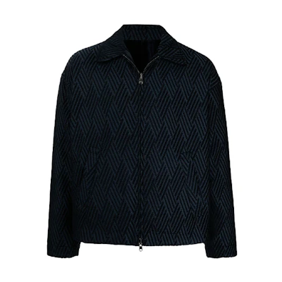 Emporio Armani FW21 Patterned Knit Zipper Jacket Deep Blue for Men B1R71-0B111-8922