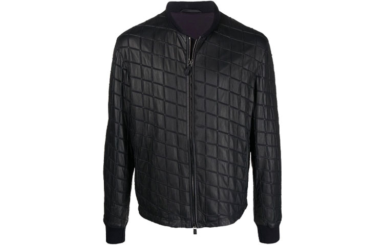 Emporio Armani FW21 Quilted Long Sleeve Leather Jacket Black () ASR10P-ASP21-0922