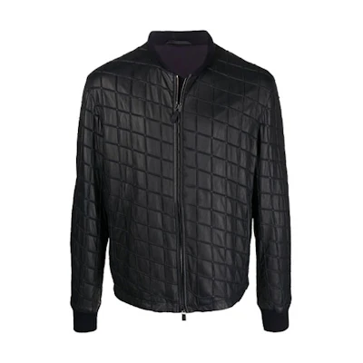 Emporio Armani FW21 Quilted Long Sleeve Leather Jacket Black () ASR10P-ASP21-0922