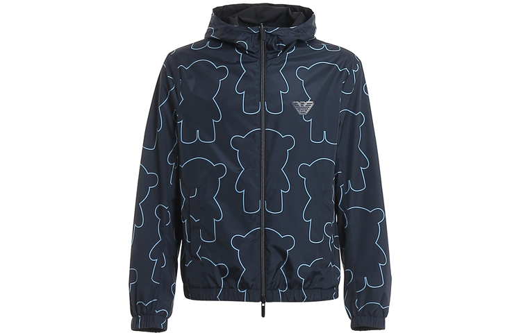 Emporio Armani FW21 Reversible Bear Print Jacket Blue Casual Outerwear 3H1B98-1NXMZ-F936