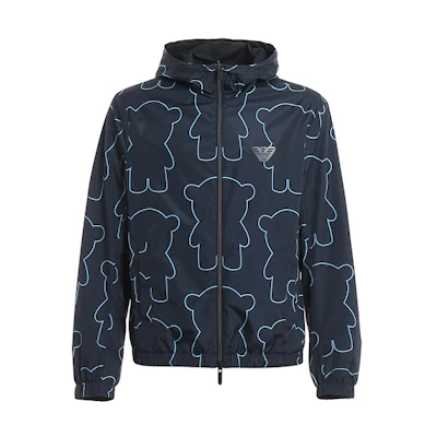 Emporio Armani FW21 Reversible Bear Print Jacket Blue Casual Outerwear 3H1B98-1NXMZ-F936