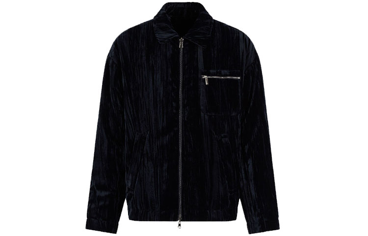 Emporio Armani FW21 Reversible Embroidered Casual Zip Cotton Jacket Blue . B1R710-B1186-997