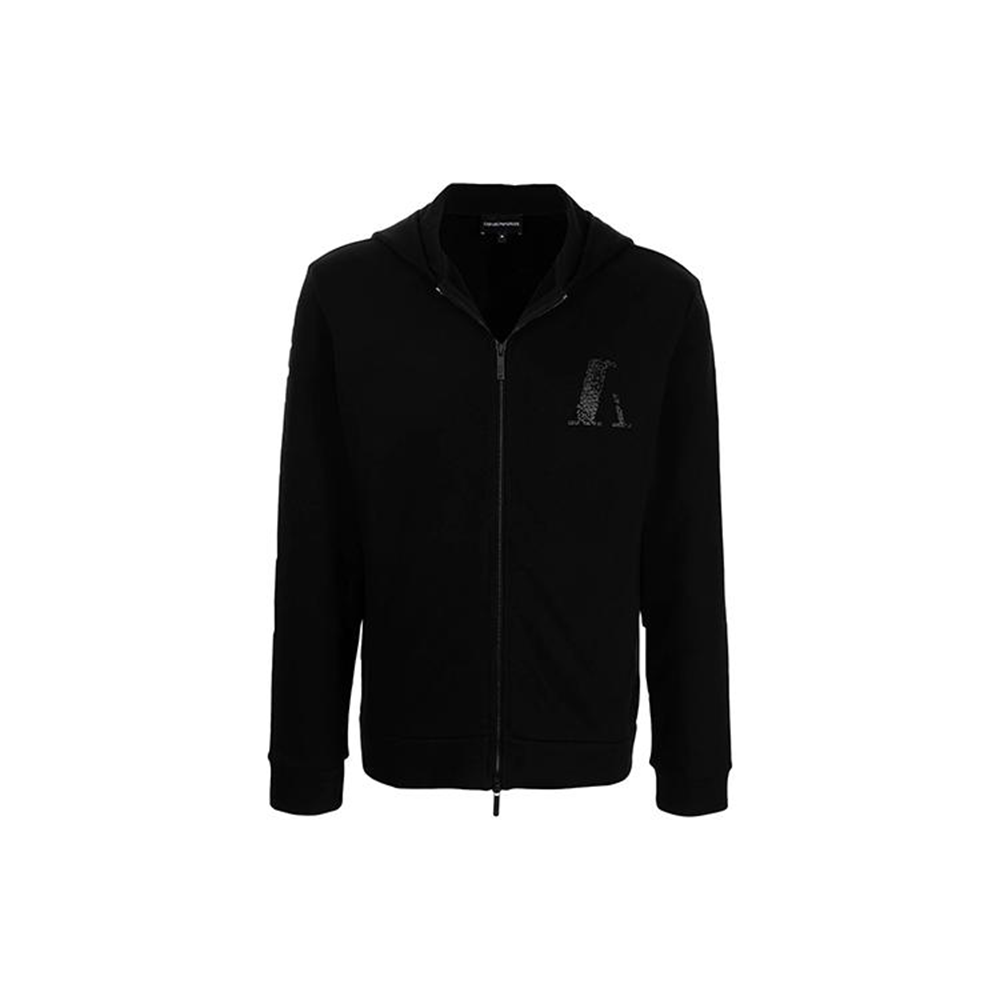 Emporio Armani FW21 Sequin Logo Hoodie Jacket Black 6K1B7T-1JU6Z-0999