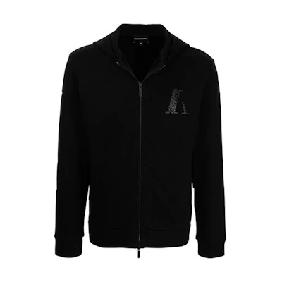 Emporio Armani FW21 Sequin Logo Hoodie Jacket Black 6K1B7T-1JU6Z-0999