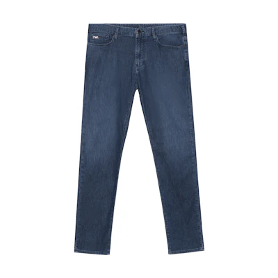 Emporio Armani FW21 Slim Fit Solid Color Blue Denim Jeans for Men. 8N1J06-1D85Z-0942
