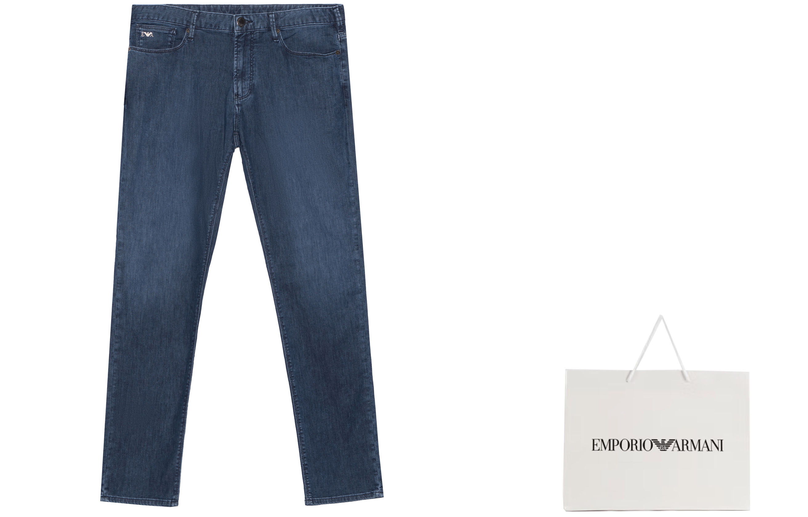 Shop Emporio Armani FW21 Jeans Lelaki Slim Fit Warna Biru Denim. 8N1J06-1D85Z-0942