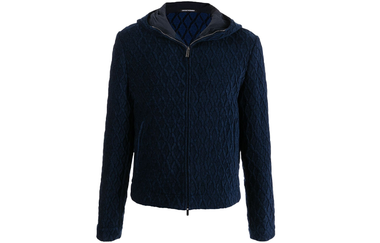 Emporio Armani FW21 Solid Color Zip Hoodie Jacket Men’s Blue B1R410-B1143-922